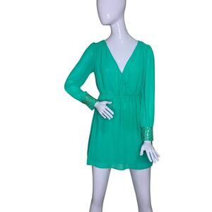 A'gaci Beaded Cuff Dress Long Sleeve Full Lining Pullover Deep V-Neck Size S